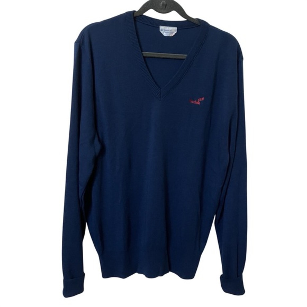 Vintage Kodak Film Spencer Promotions Sweater Mens XL Blue V-neck Made Canada